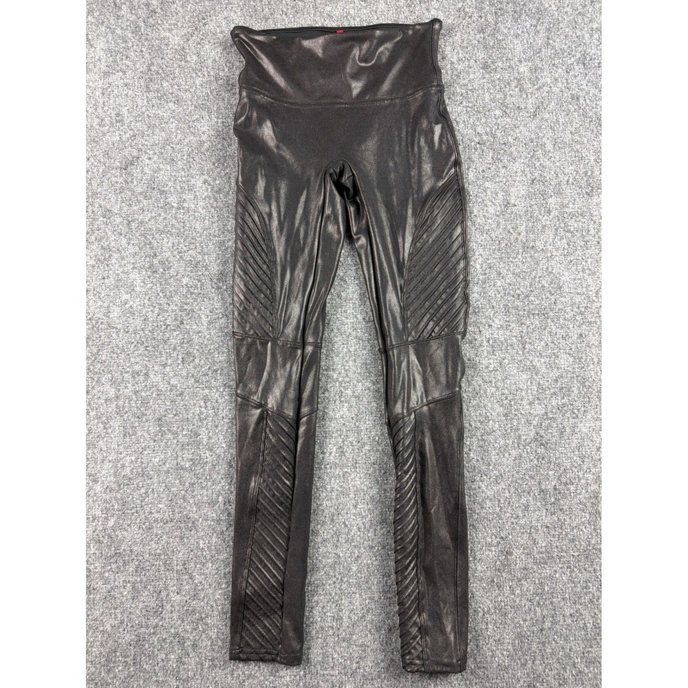 Spanx Faux Leather Moto Leggings Very Black High Waisted Ribbed S/P Small